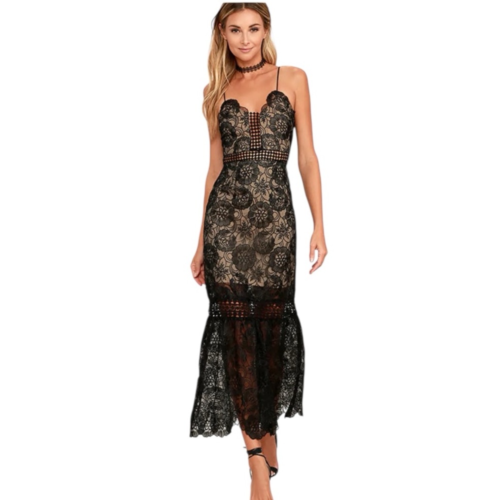 NWOT Lulu's Women’s Underneath The Stars Black Embroidered Midi Dress Formal